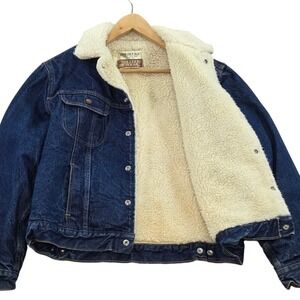 Roebucks Mens Large Sherpa Lined Denim Jacket Western Wear Blue Jean Winter Coat
